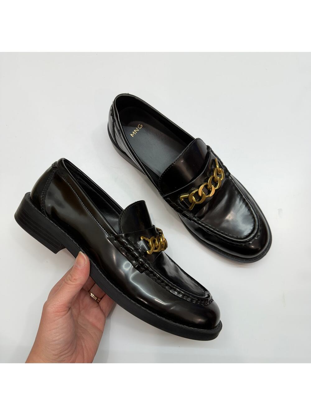 MNG Mango Black Gold Loafers 39 / 8.5 Preppy Office